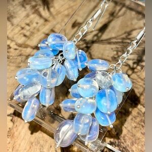 Faceted Milky Iridescent Opalite Earrings 2 7/8”